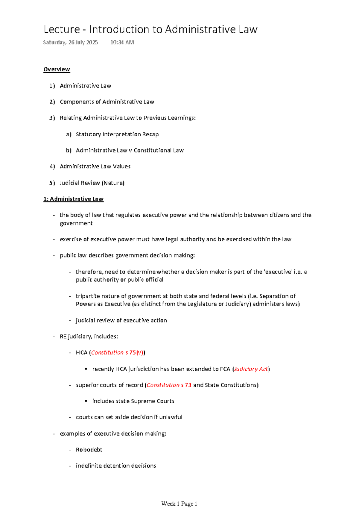 LLH206 Week 1 Lecture Notes: Introduction to Administrative Law - Studocu