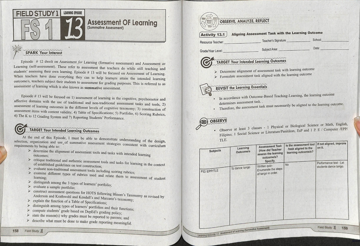 Field Study 1: Learning Episode 13 - Assessment of Learning (Summative ...