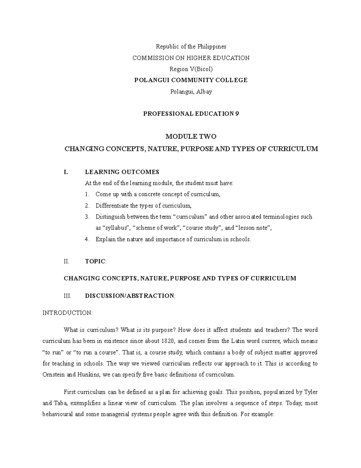 PROF ED 9 - FINAL MODULE: CURRICULUM NATURE AND TYPES STUDY GUIDE - Studocu