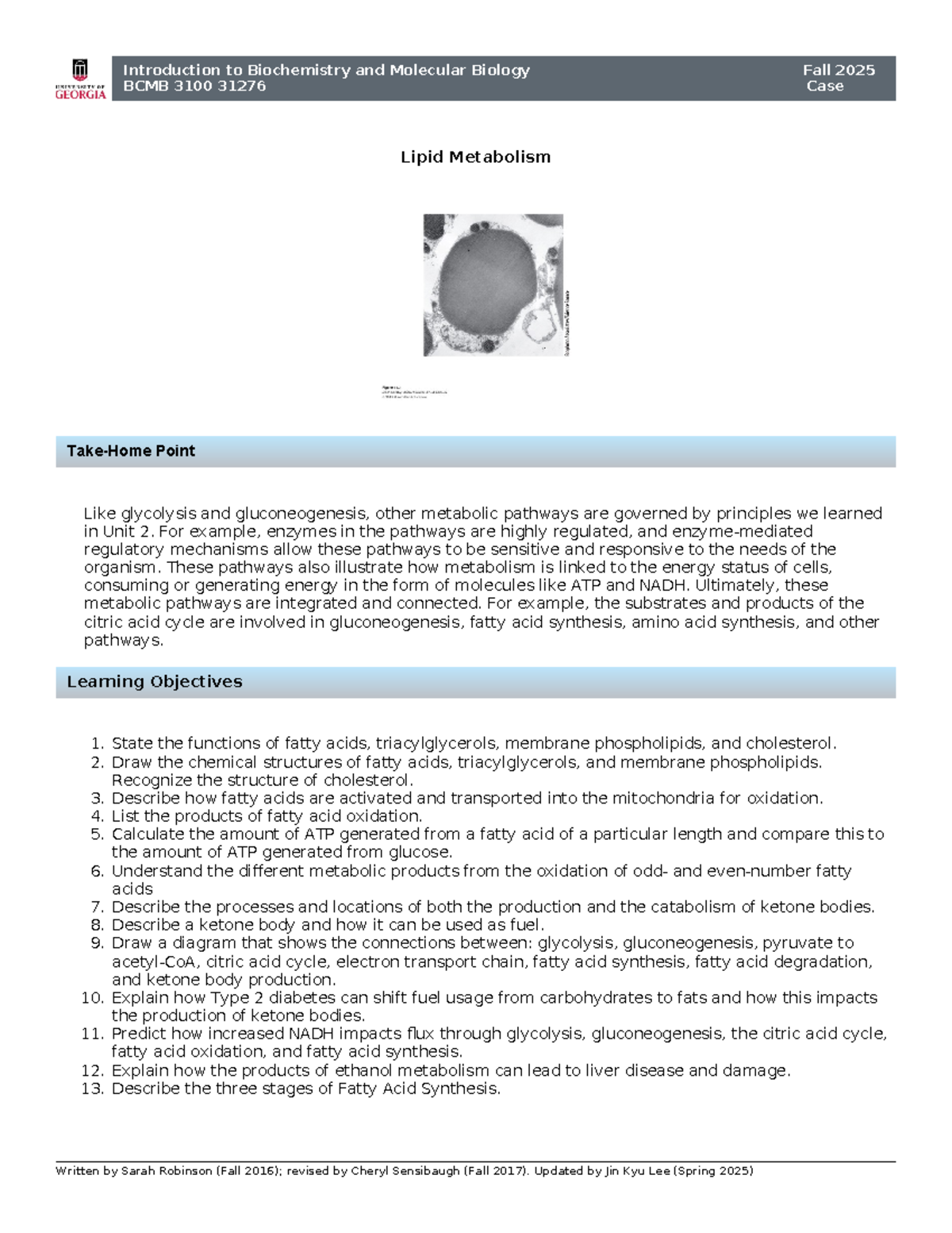 Case Study on Lipid Metabolism BCMB 3100 31276 Spring 2025 - Studocu