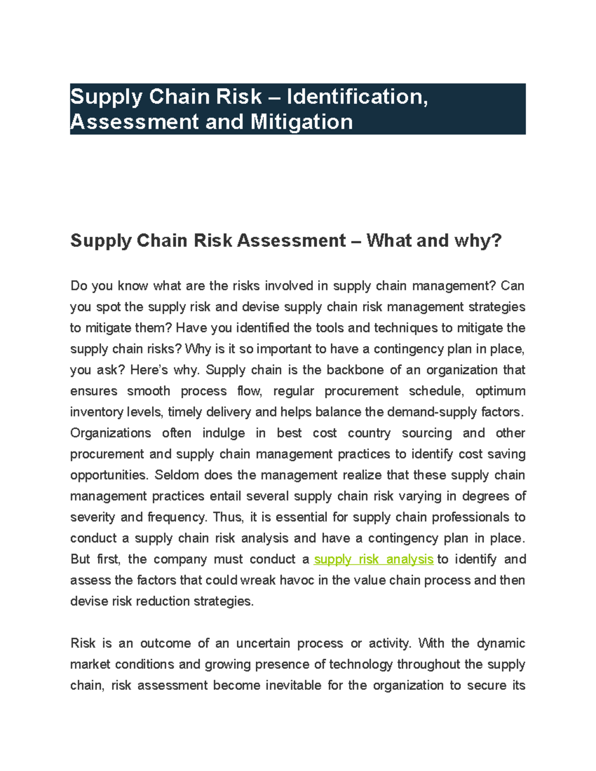 Supply Chain Risk Assessment & Mitigation Strategies Notes - Studocu