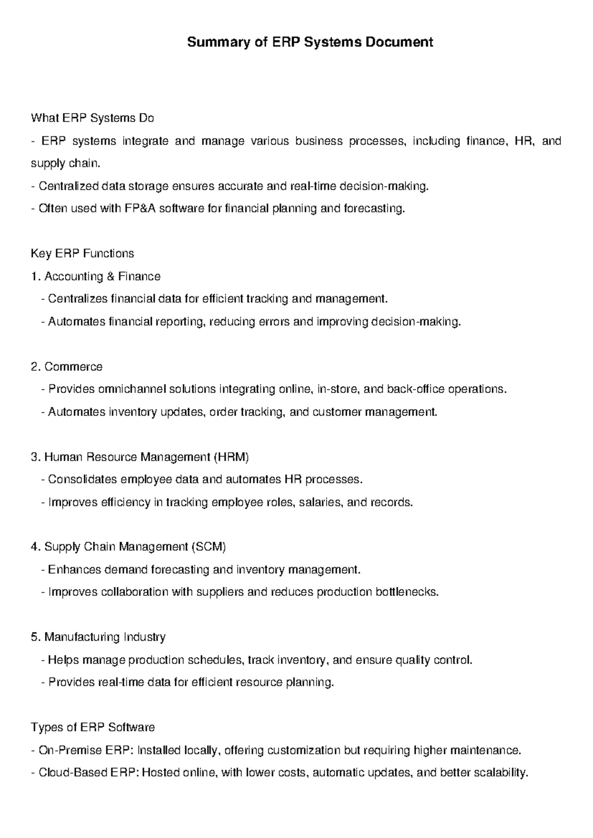 ERP Summary - erp database management - Summary of ERP Systems Document ...