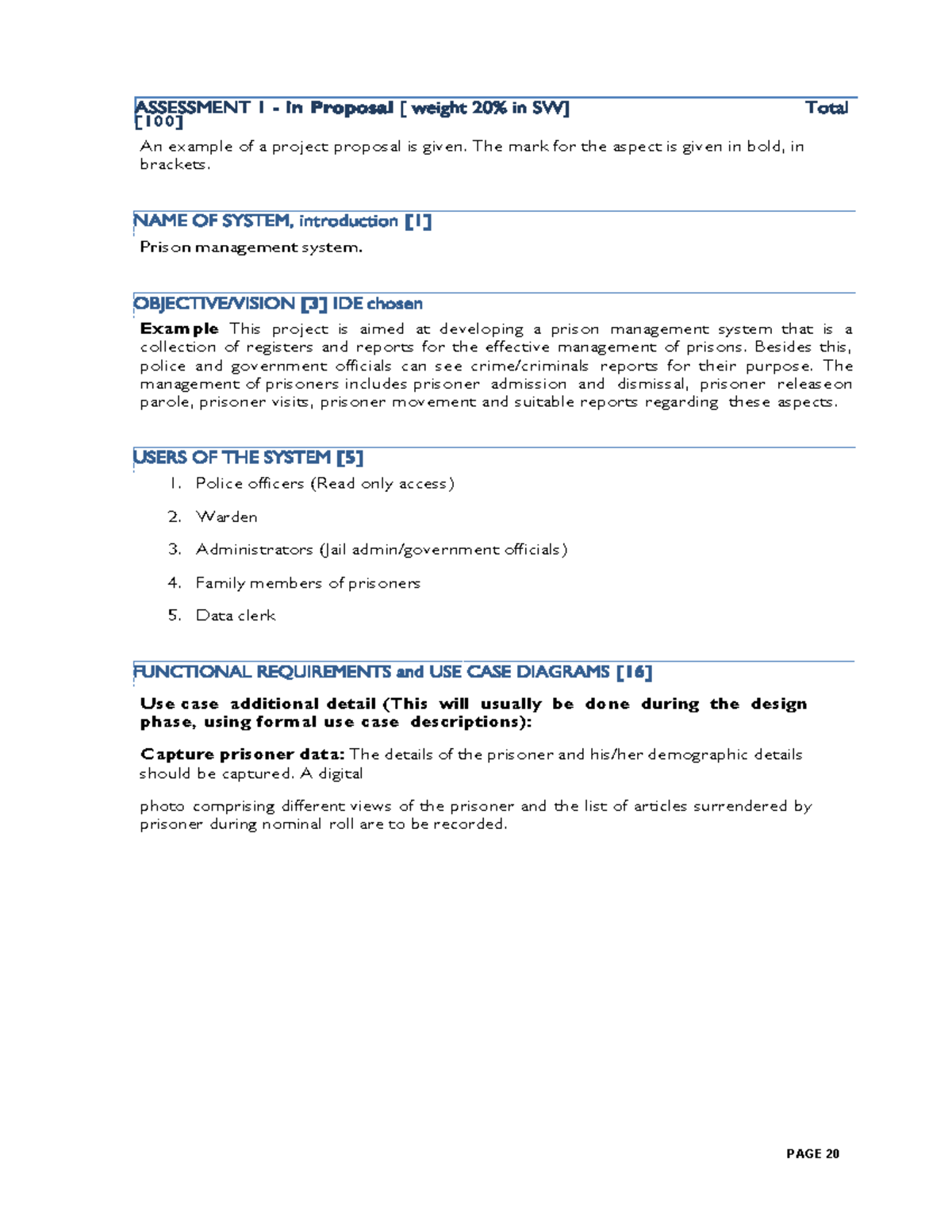 Assessment 1 - Project Proposal for Prison Management System - Studocu
