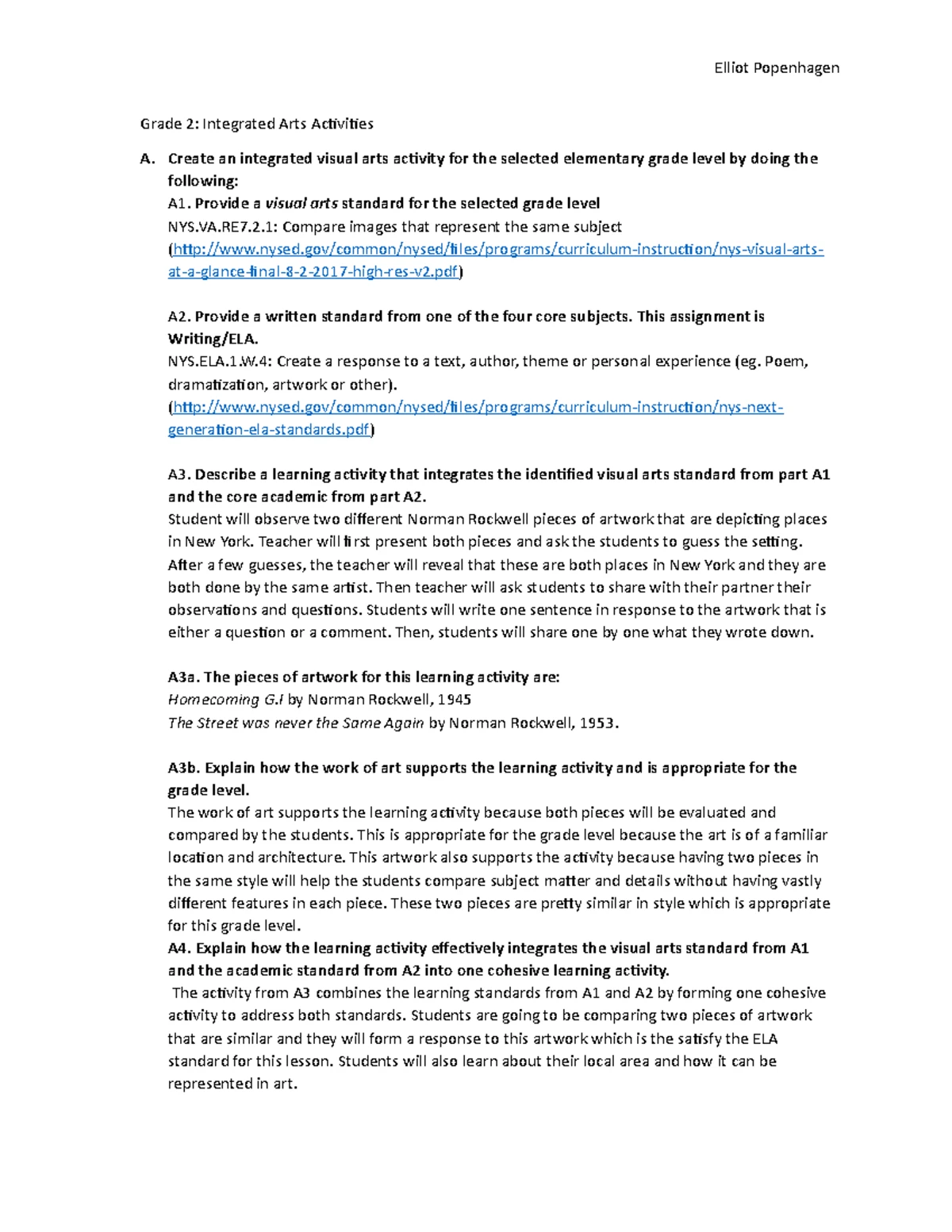 Integrated Arts Methods Task for 4th Grade Standards and Activities ...