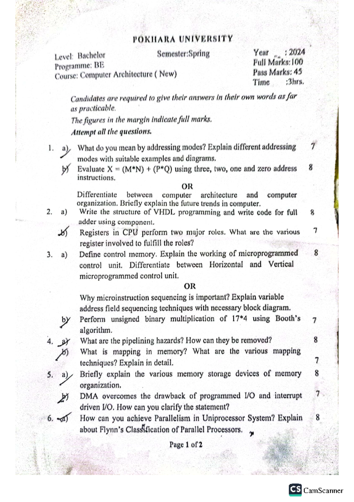 CA - Computer Architecture Past Exam Questions (Spring 2024) - Studocu