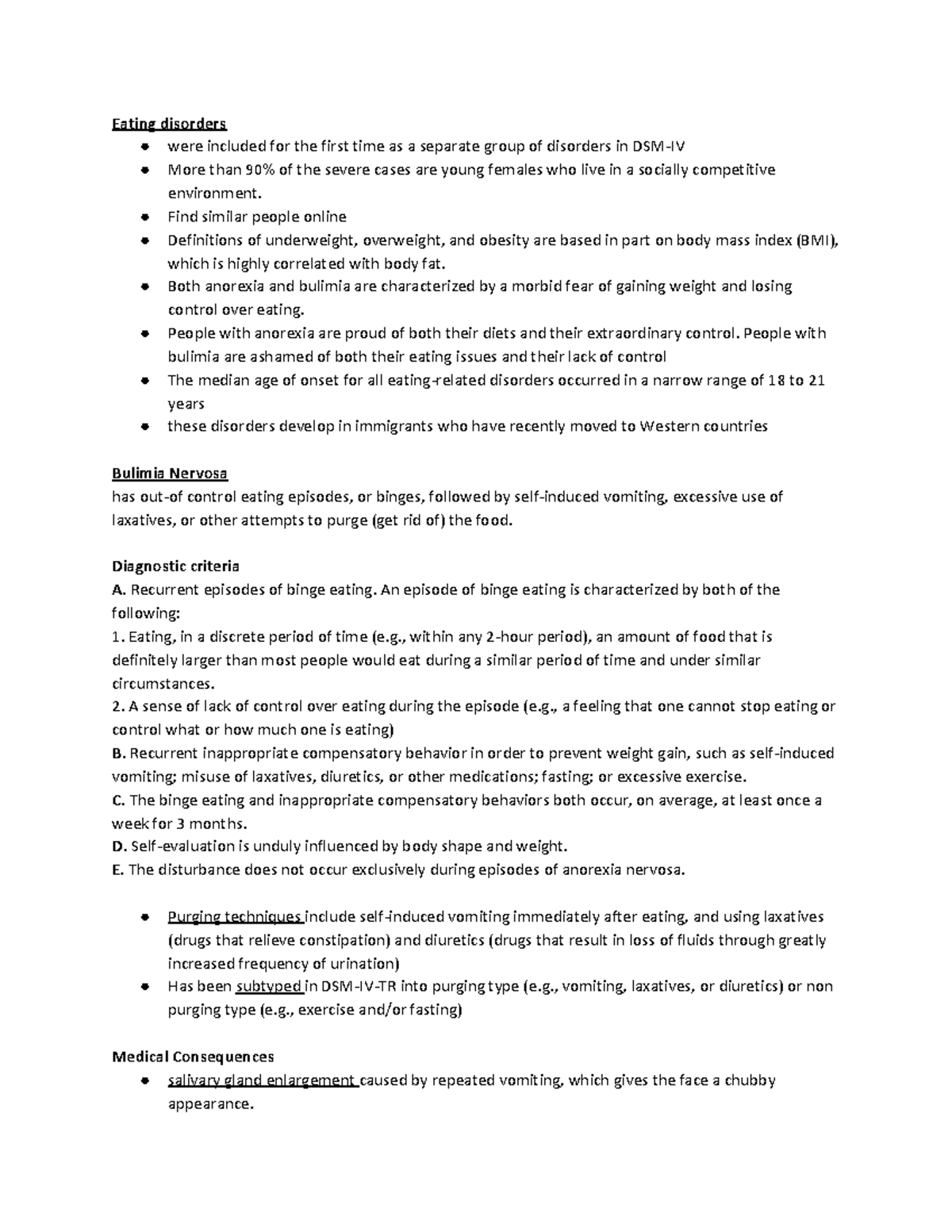 Psychopathology: Comprehensive Overview of Eating Disorders - Studocu