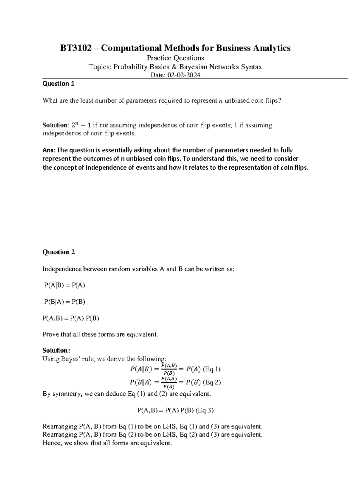 BT3102 tutorial 1 solution - BT3102 – Computational Methods for ...