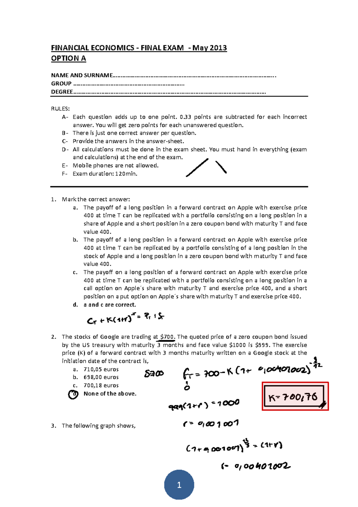 Financial Economics - Final Exam Solutions (May 2013) - Studocu