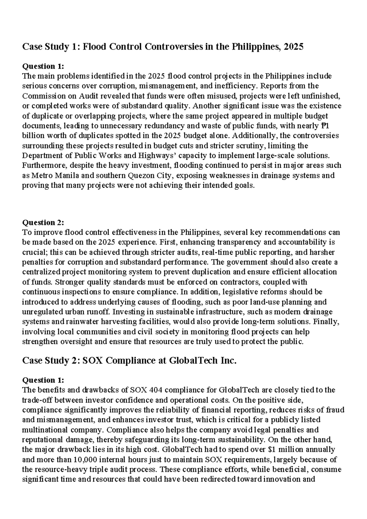 CASE Study: Flood Control Issues & SOX Compliance Analysis - Studocu