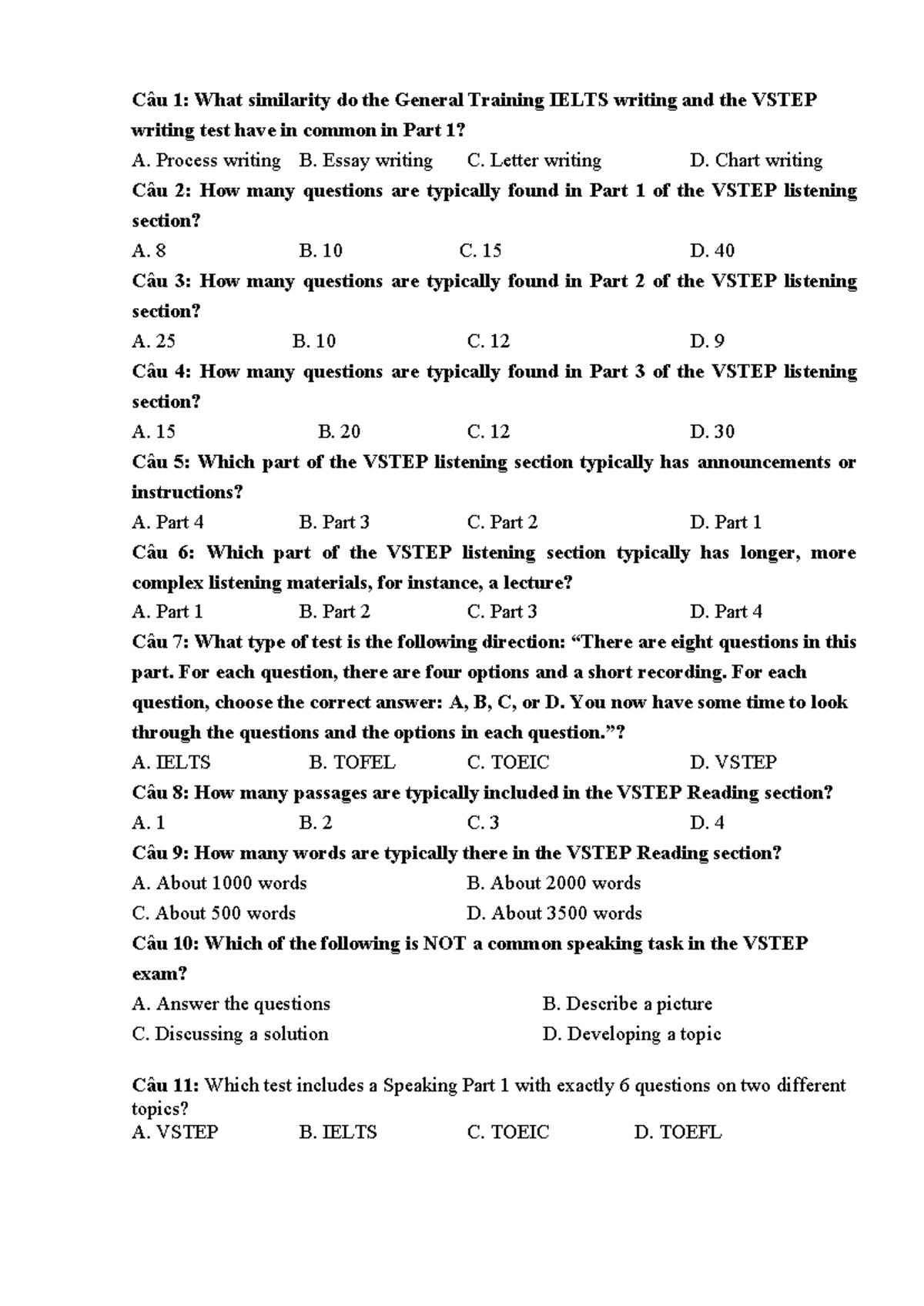 VSTEP Exam Revision: Key Questions and Answers for Final Exam - Studocu