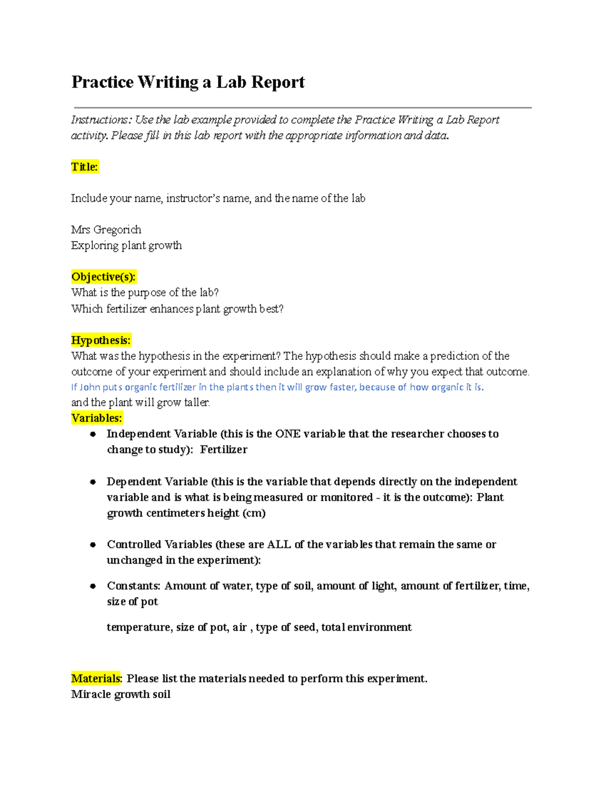 Biology 1.01 Lab Report Assignment: Plant Growth Experiment - Studocu