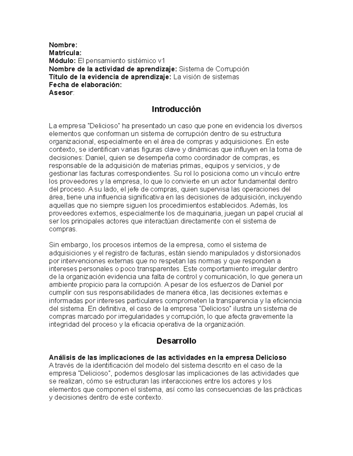 Análisis del Sistema de Corrupción en la Empresa Delicioso - Módulo: El ...