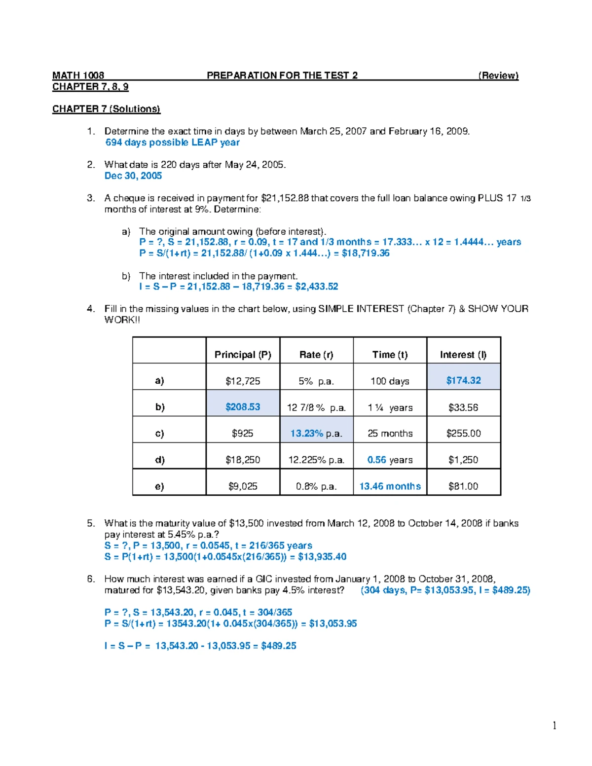 MATH 1008 Chapter 8 Practice Questions with Solutions - Studocu