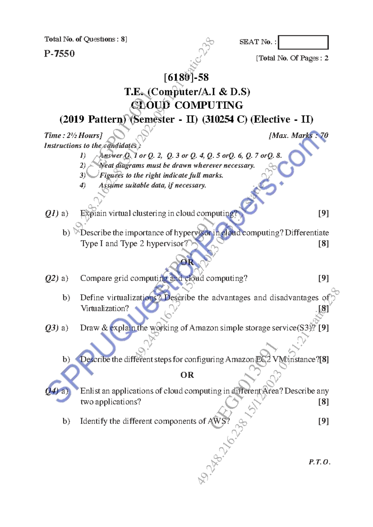 Cloud Computing (310254 C) - Semester II Exam Questions & Guidelines ...