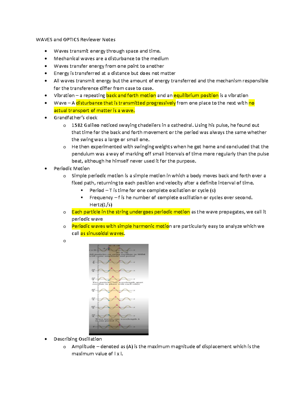 Waves and Optics (Physics 101) Final Exam Reviewer Notes - Studocu