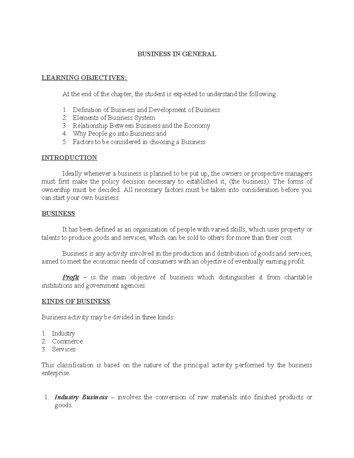 Mgt101a RM1 - principle management - BUSINESS IN GENERAL LEARNING ...