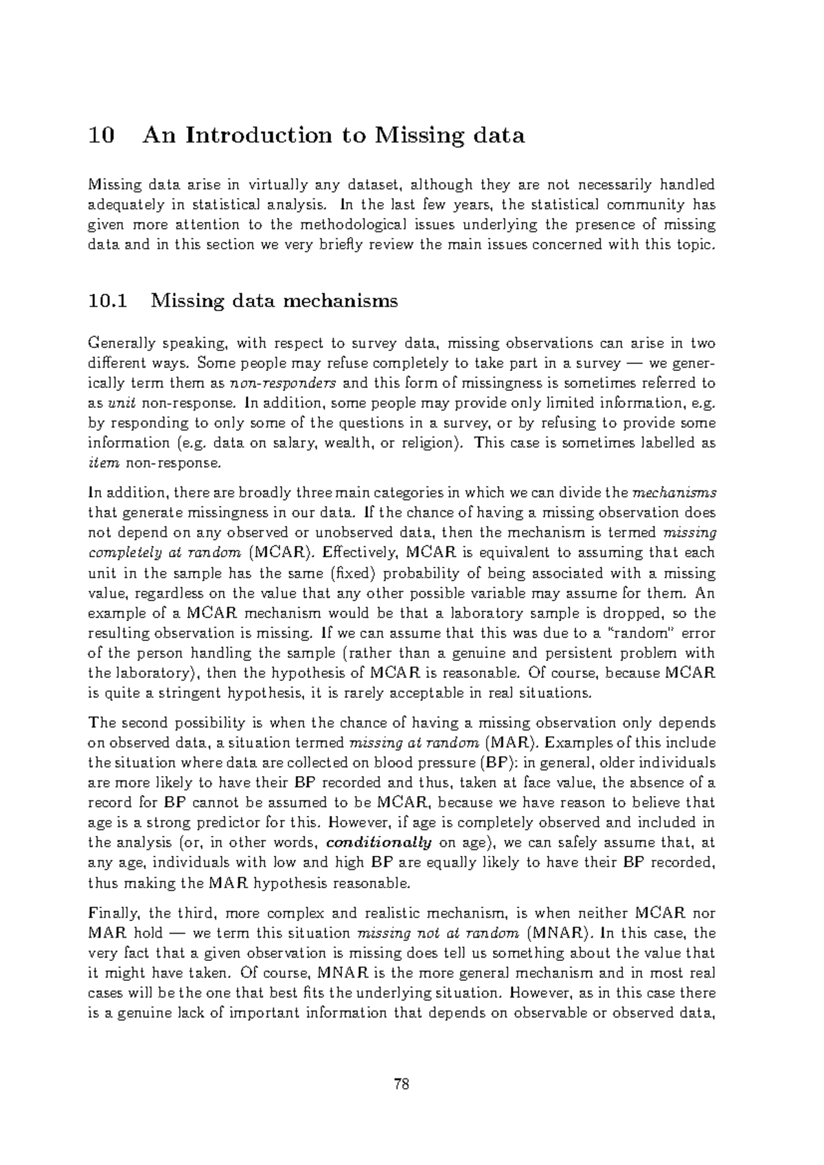 STAT7002 Chapter 10 Notes 2017 - 10 An Introduction to Missing data ...