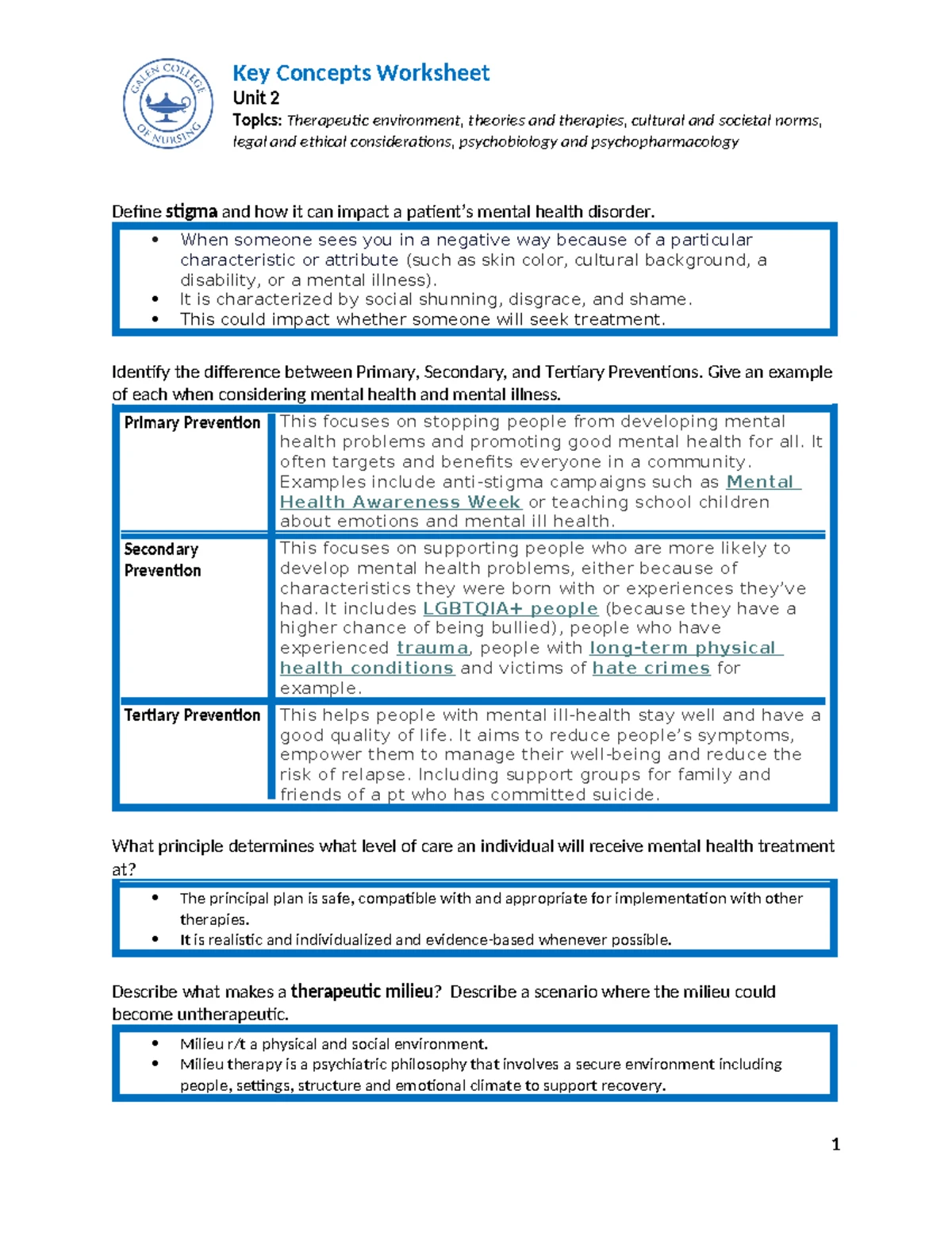 NUR 256 Unit 9 Key Concepts: Substance & Eating Disorders Overview ...