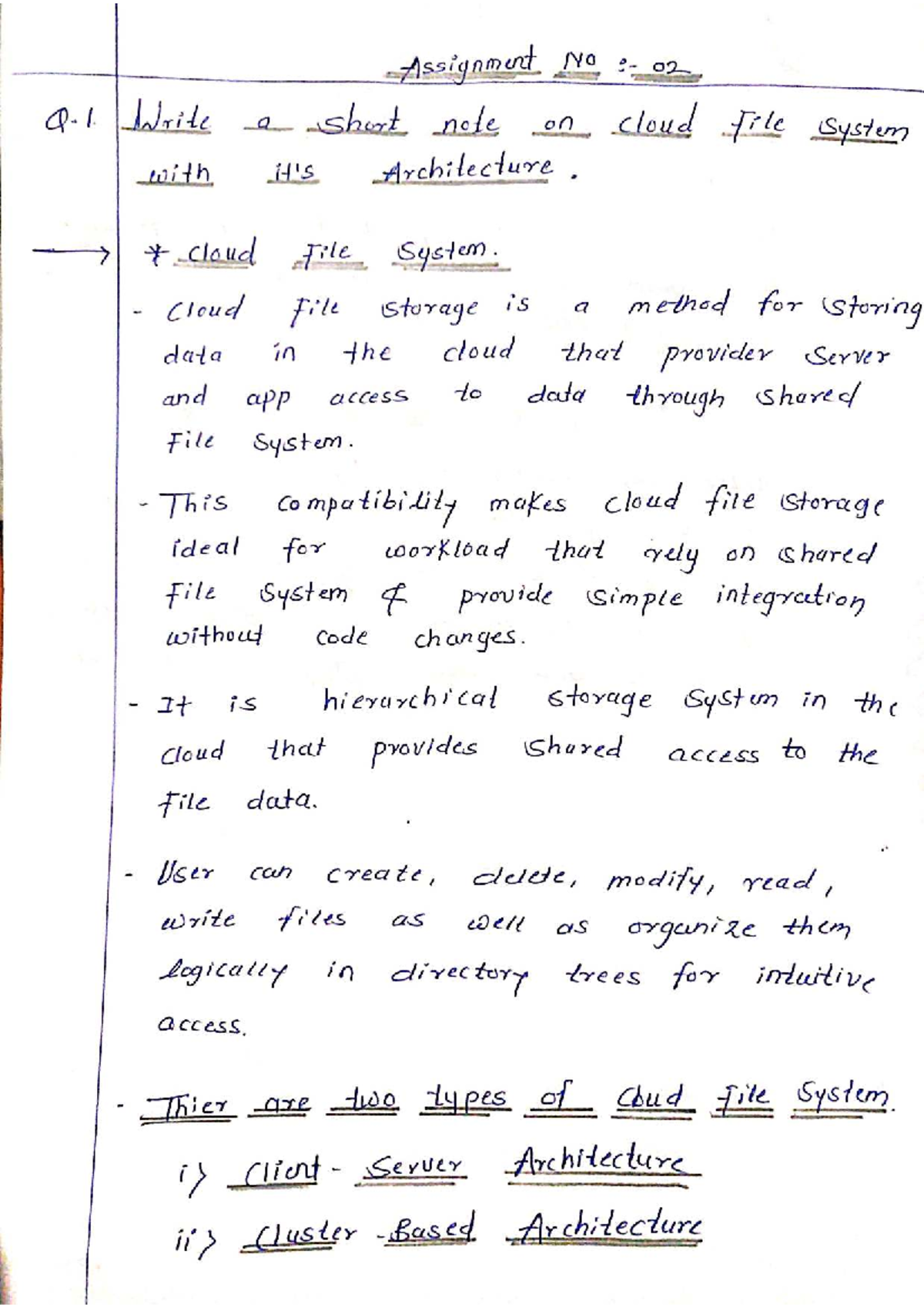 CC Assignment 02: Overview of Cloud File Systems & Architectures - Studocu