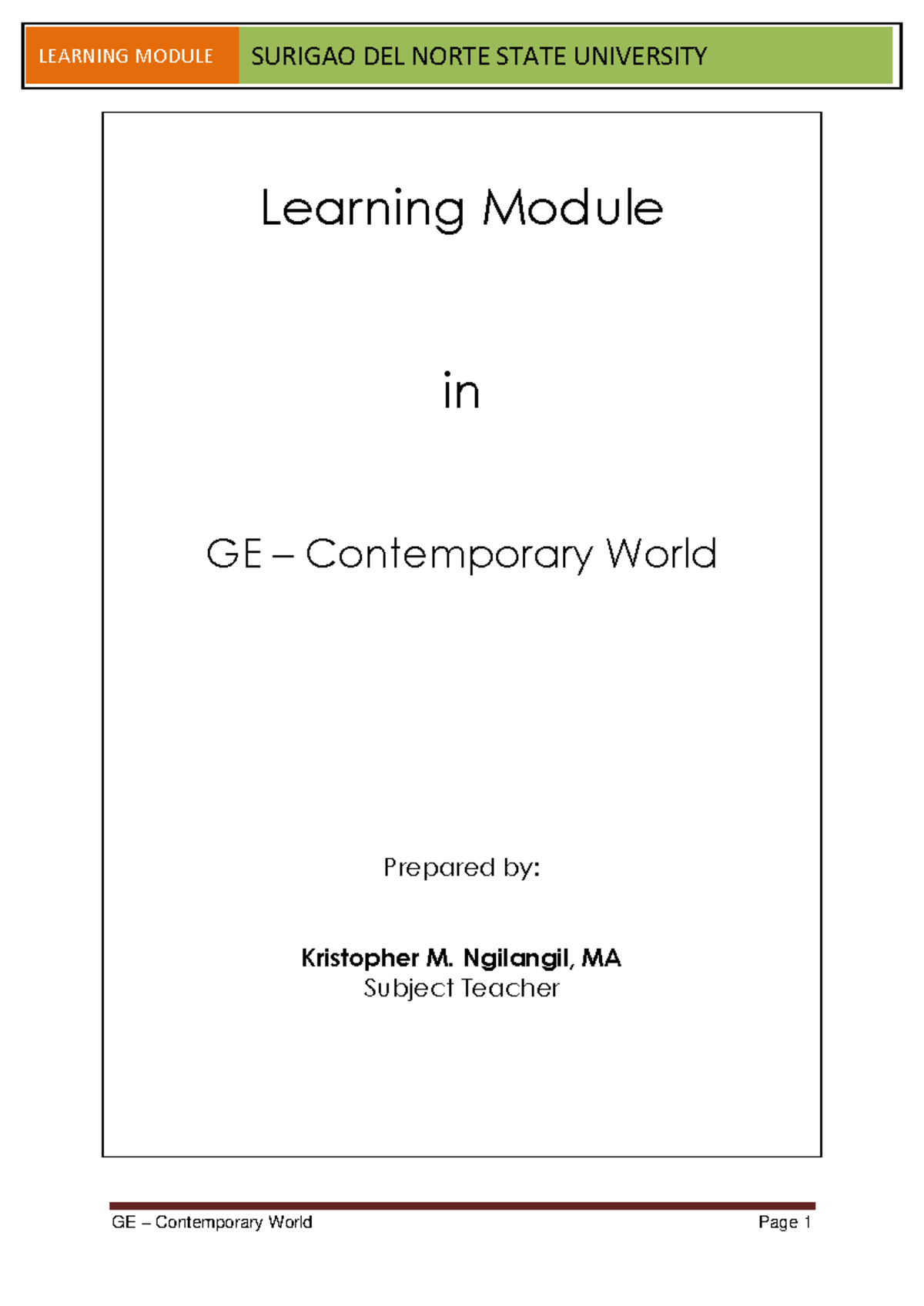 GE 101 - Learning Module on Global Citizenship and Food Security ...