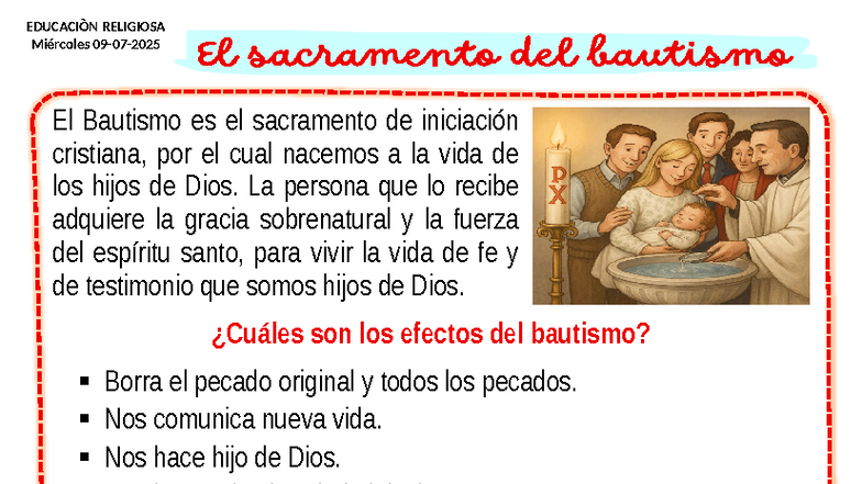 EDU 101: Ficha de Religión sobre el Sacramento del Bautismo - Studocu