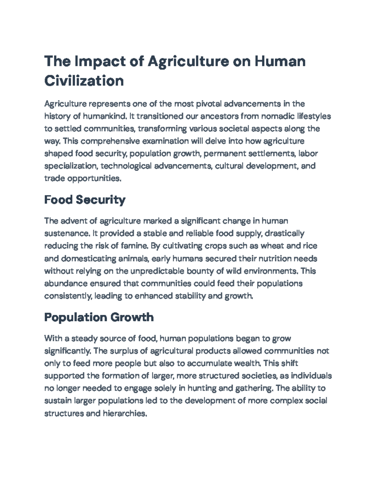 The Impact of Agriculture on Human Civilization: A Comprehensive ...