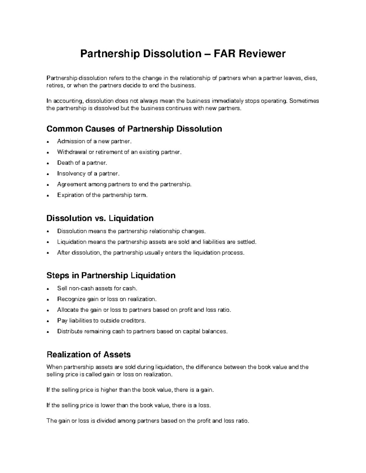 Partnership Dissolution Overview and Liquidation Steps (FAR) - Studocu