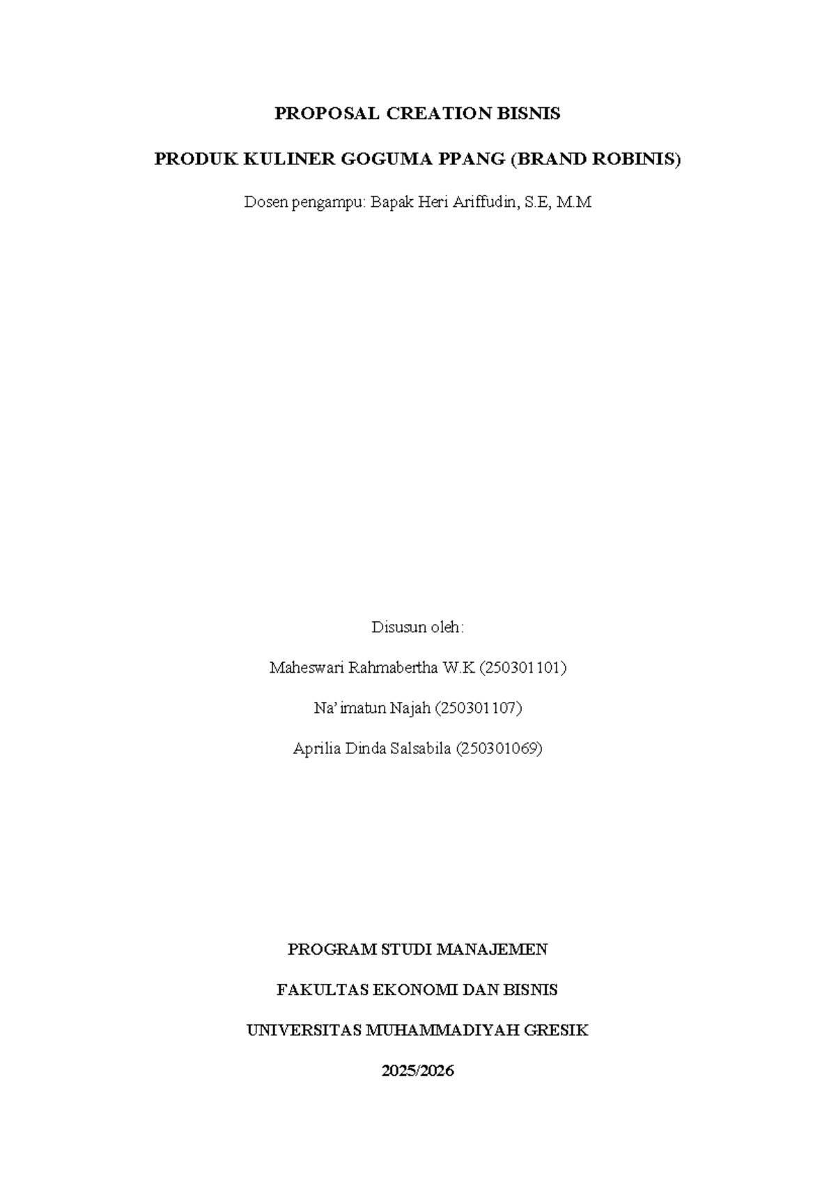 Proposal Bisnis Kuliner Goguma Ppang (ROBINIS) - Program Manajemen ...
