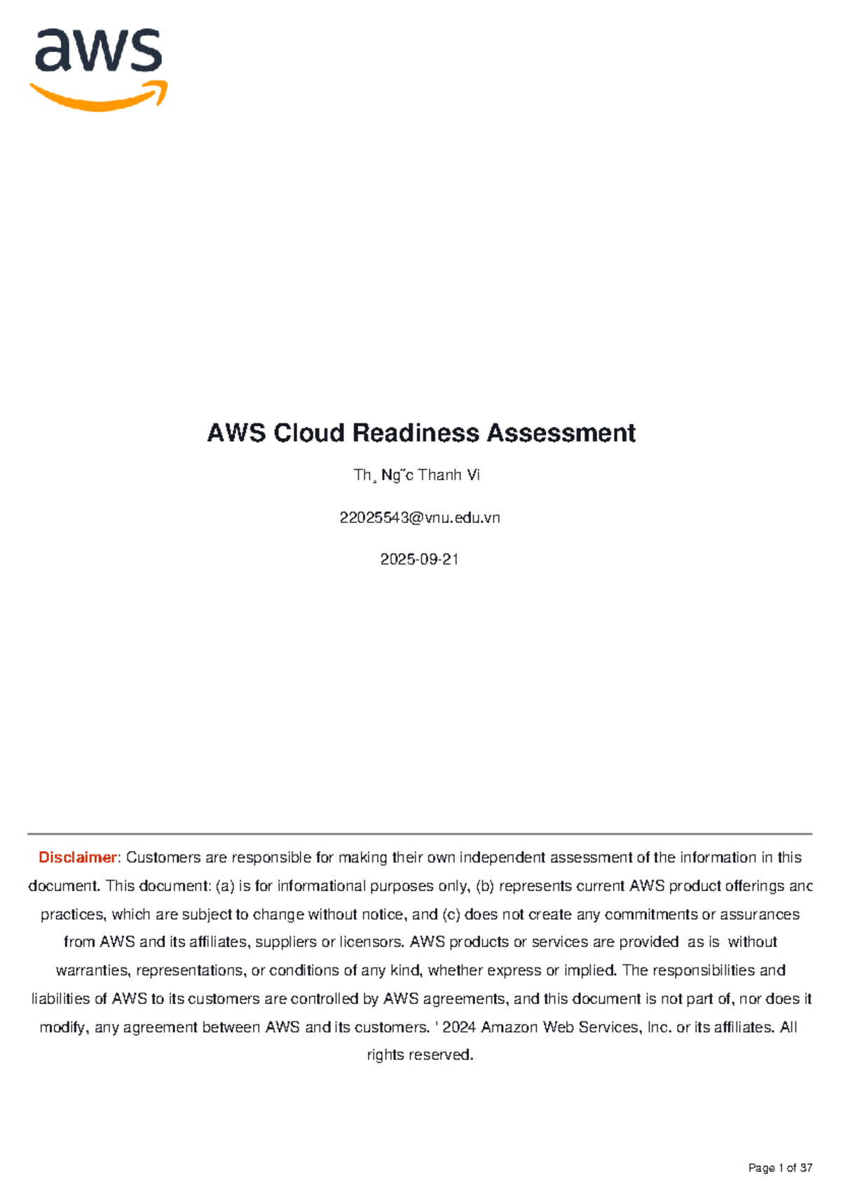 AWS Cloud Readiness Assessment Report (CRA) - 2024 Insights - Studocu