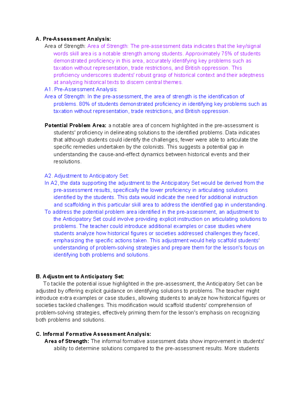 D093 Task 2 - Analysis of Student Strengths and Areas for Improvement ...