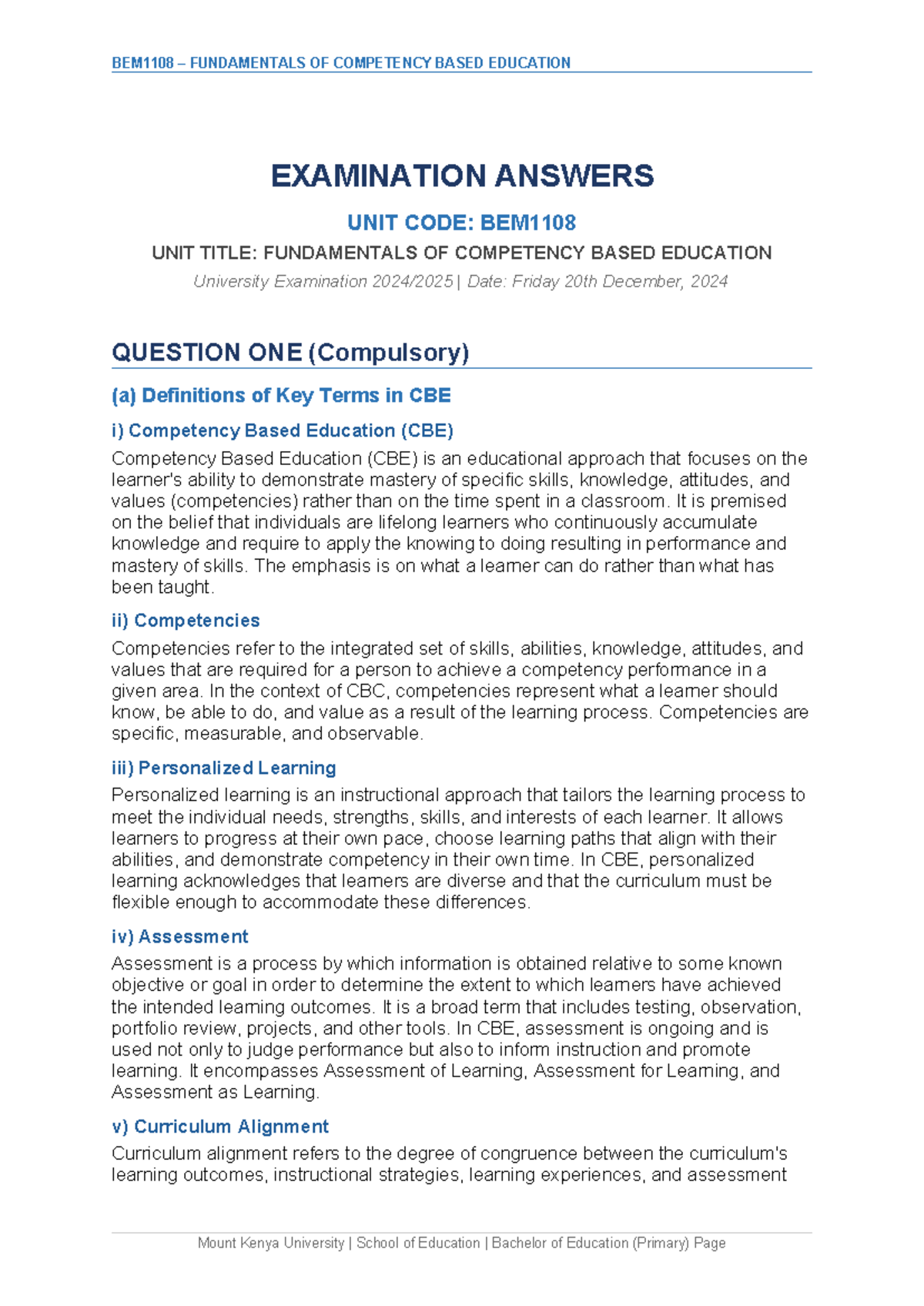 BEM1108 Final Exam Answers: Fundamentals of Competency Based Education ...