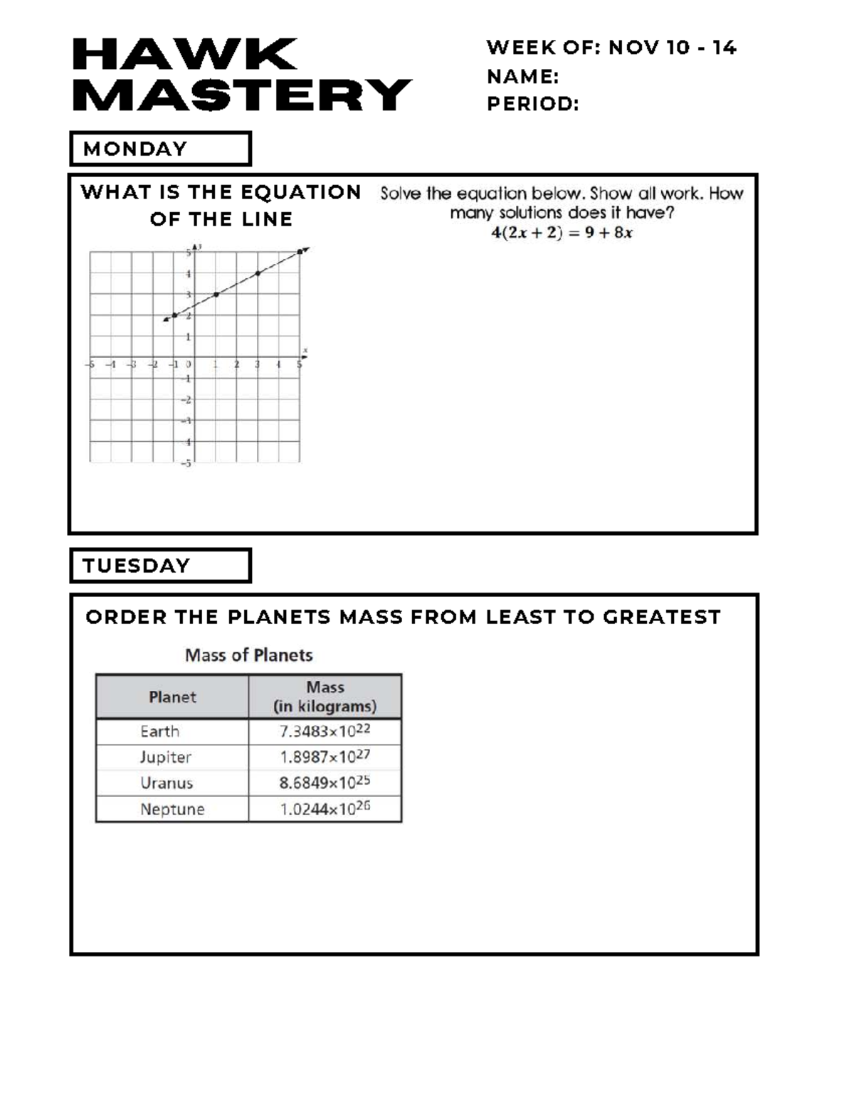 Hawk Mastery Nov 10-14 - Math - MATH 4315 - HAWK MASTERY WEEK OF: NOV ...