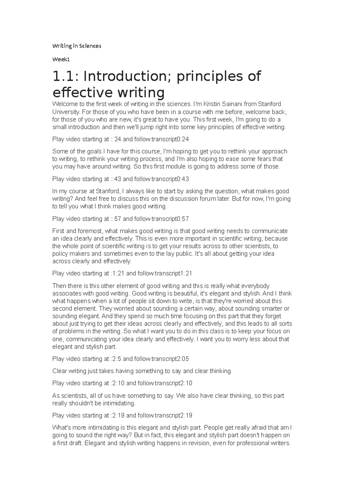 Stanford WRITING 101: Week 1 - Key Principles of Effective Writing ...