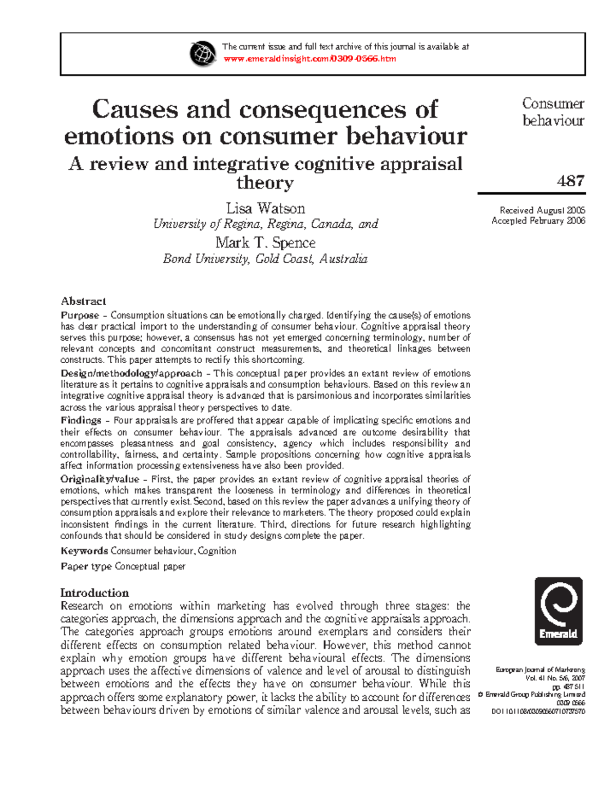 Watson và spence Causes and consequences of emotions on consumer ...