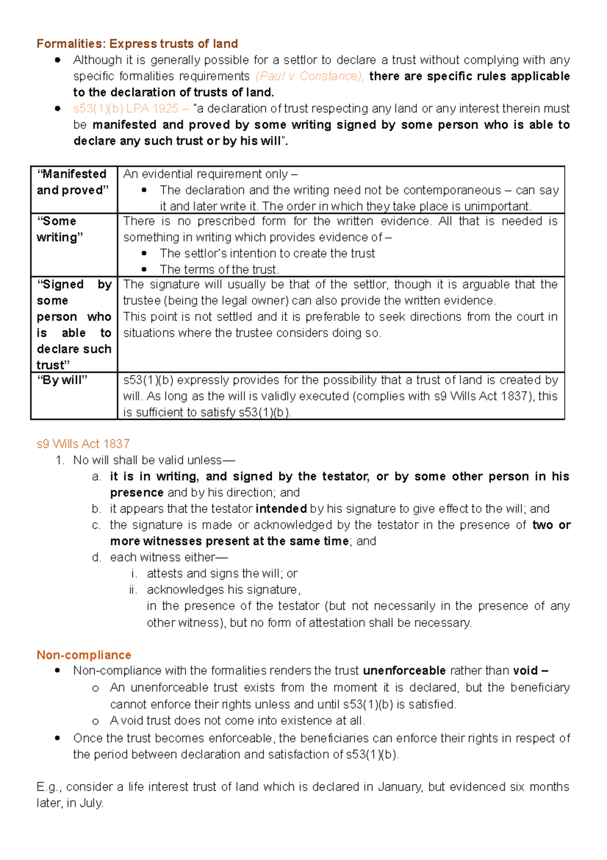 Formalities for Express Trusts of Land in Property Law (LPA 1925) - Studocu