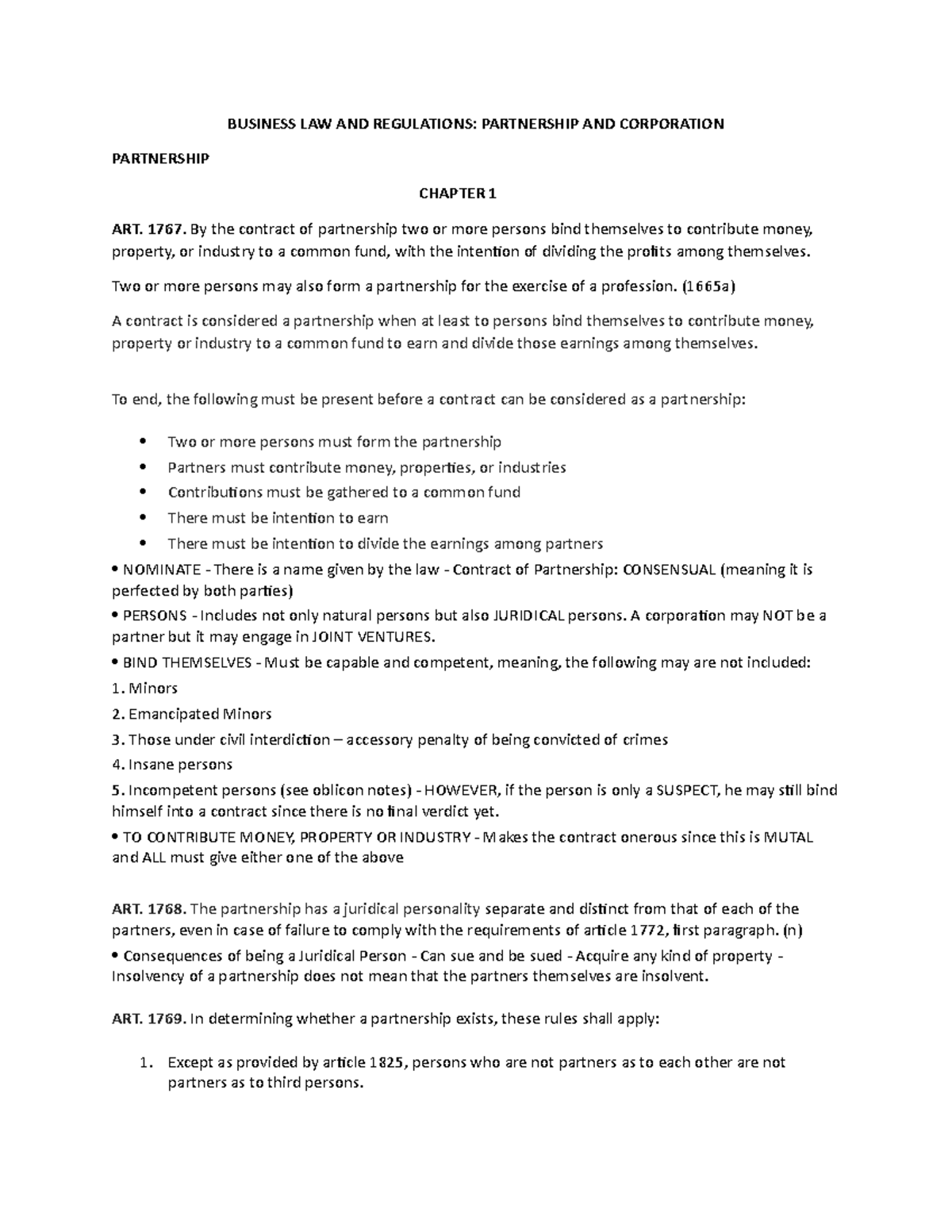 Business Laws and Regulations: Partnership Essentials (BLR 101) - Document Preview