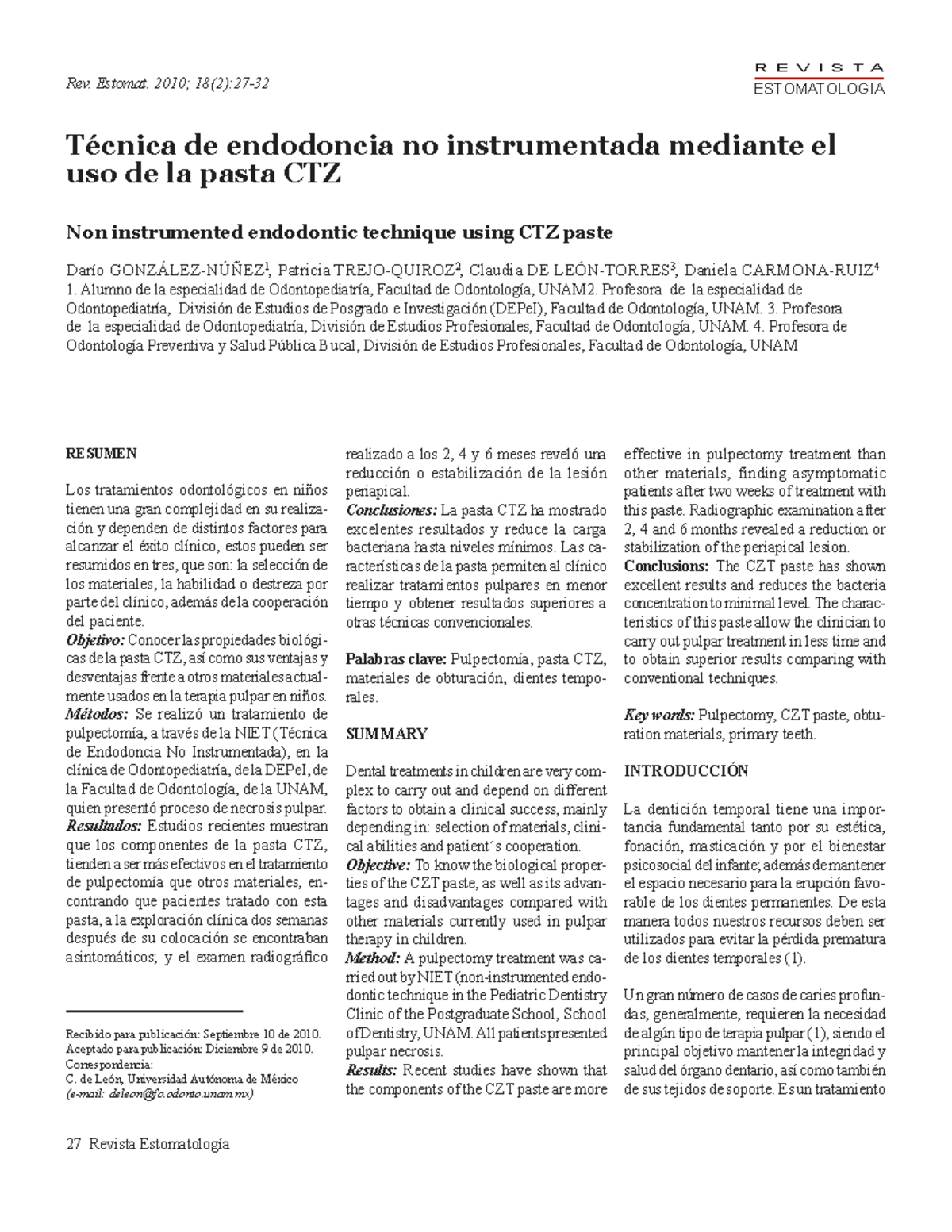 Técnica de Endodoncia No Instrumentada con Pasta CTZ en Odontopediatría ...