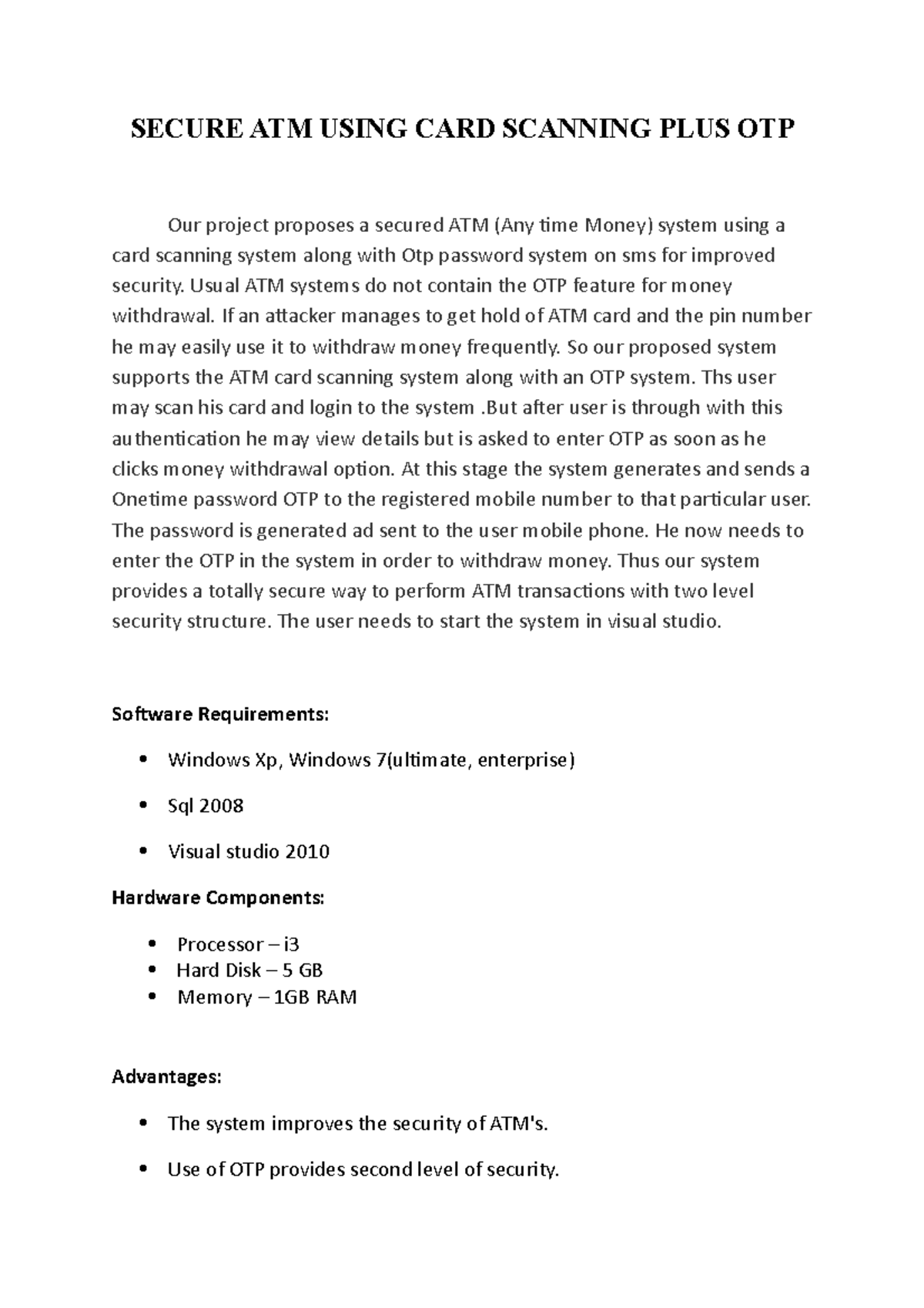 Secure ATM Using CARD Scanning PLUS OTP - SECURE ATM USING CARD ...
