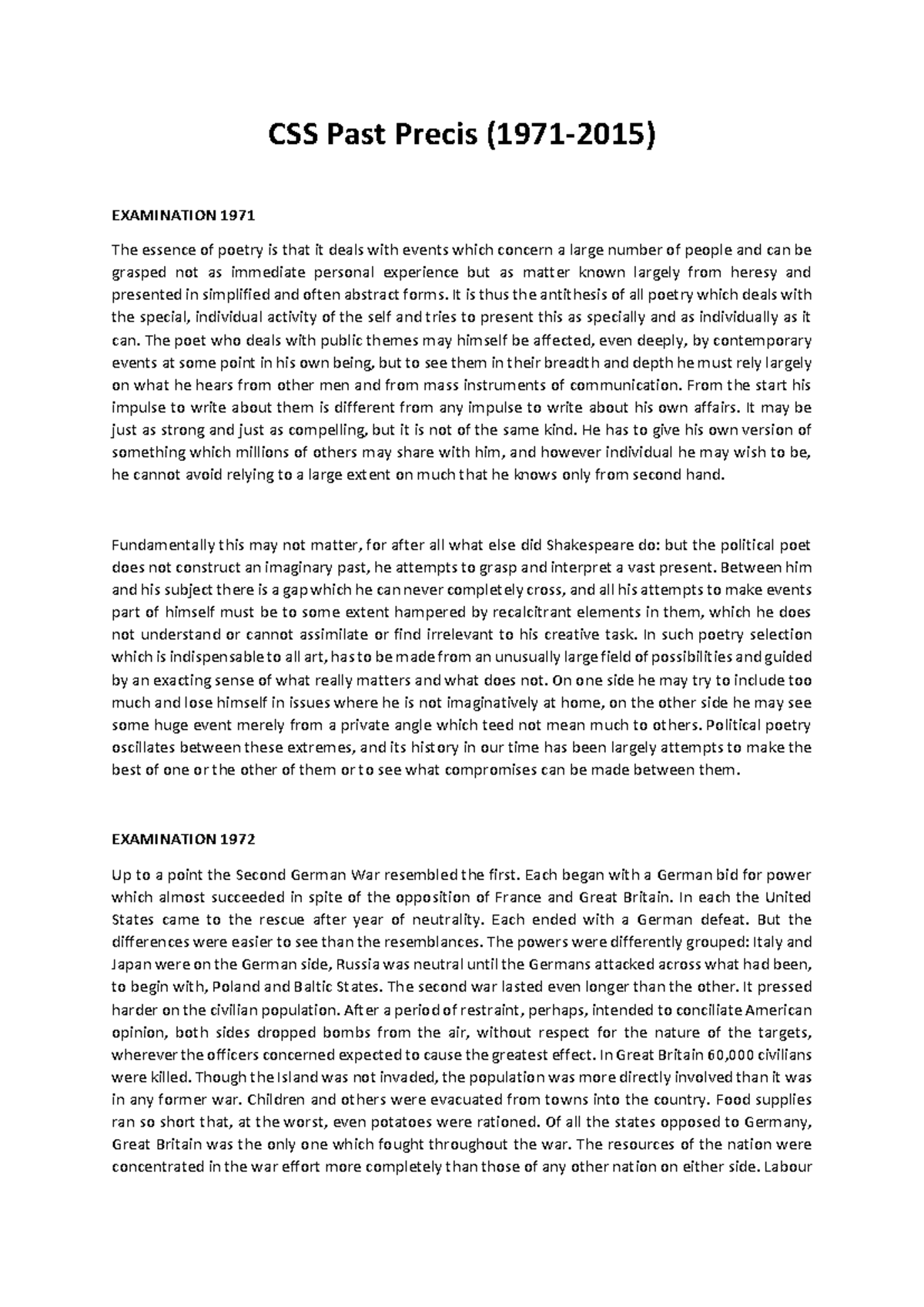 CSS Past Precis (1971-2015): Key Themes and Analysis - Studocu