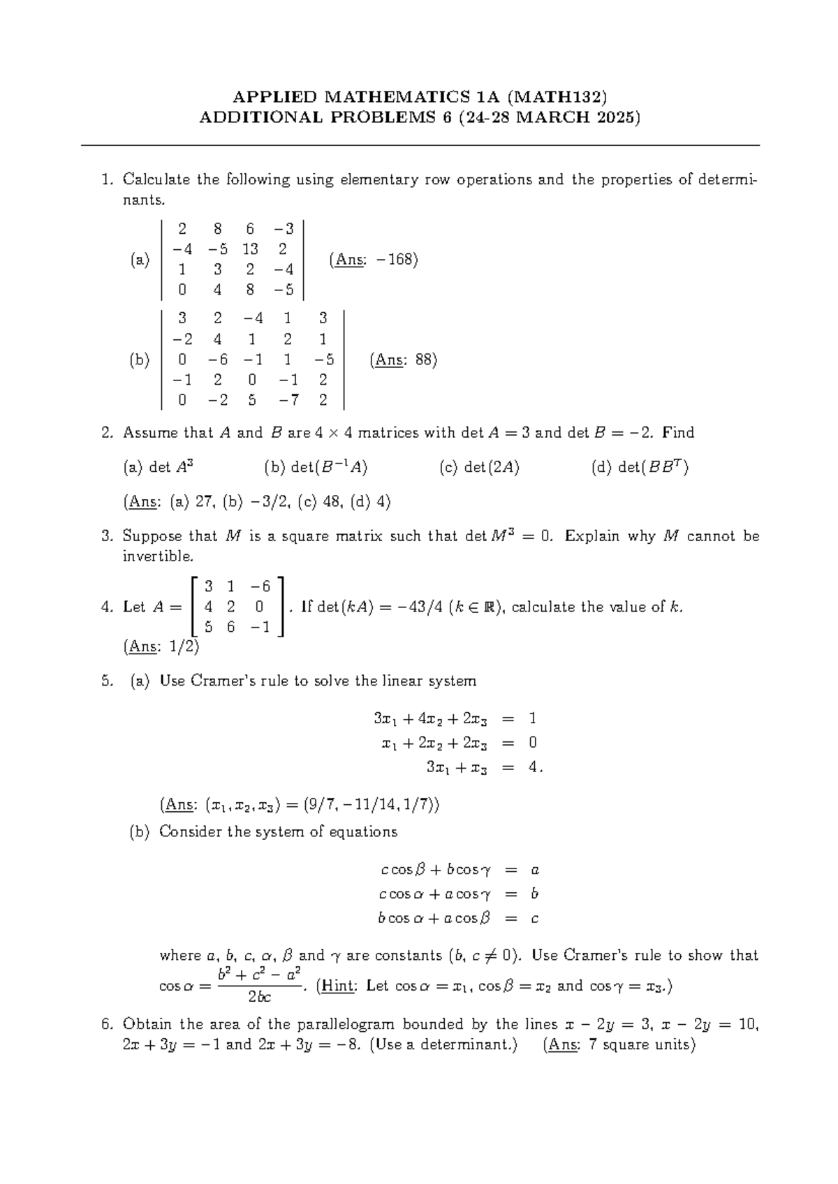 Additional Tutorial 6 - Tut 6 on Applied math - APPLIED MATHEMATICS 1A ...