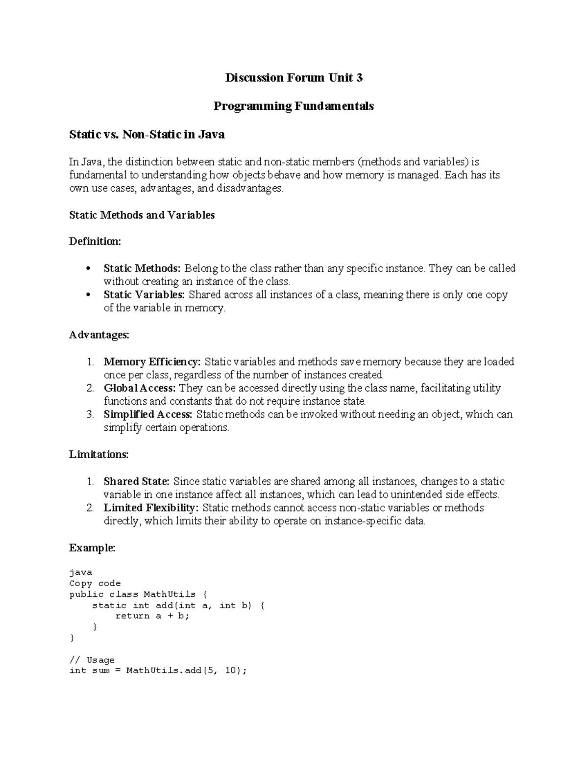 Programming Fundamentals CS1101 Unit 3 Discussion - Discussion Forum ...