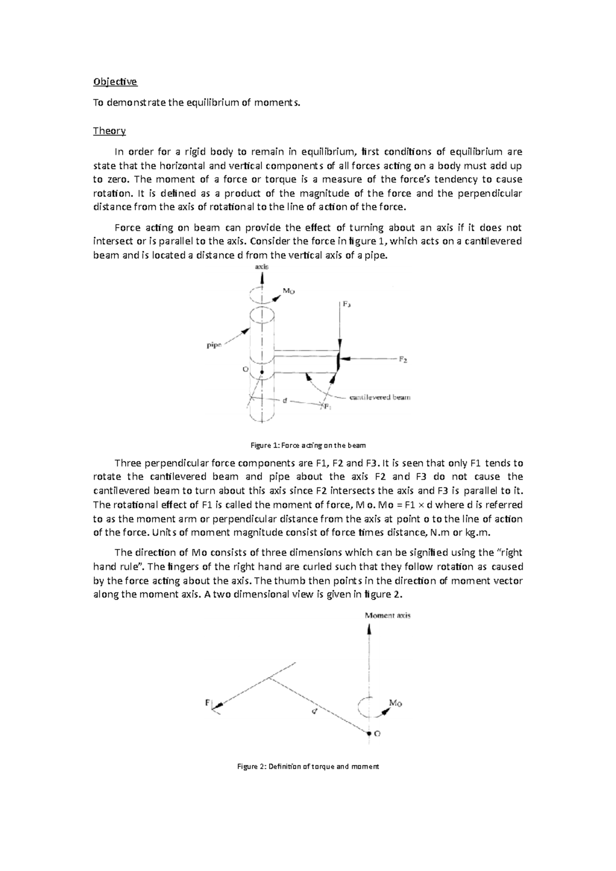 Simple moment - Objective To demonstrate the equilibrium of moments ...