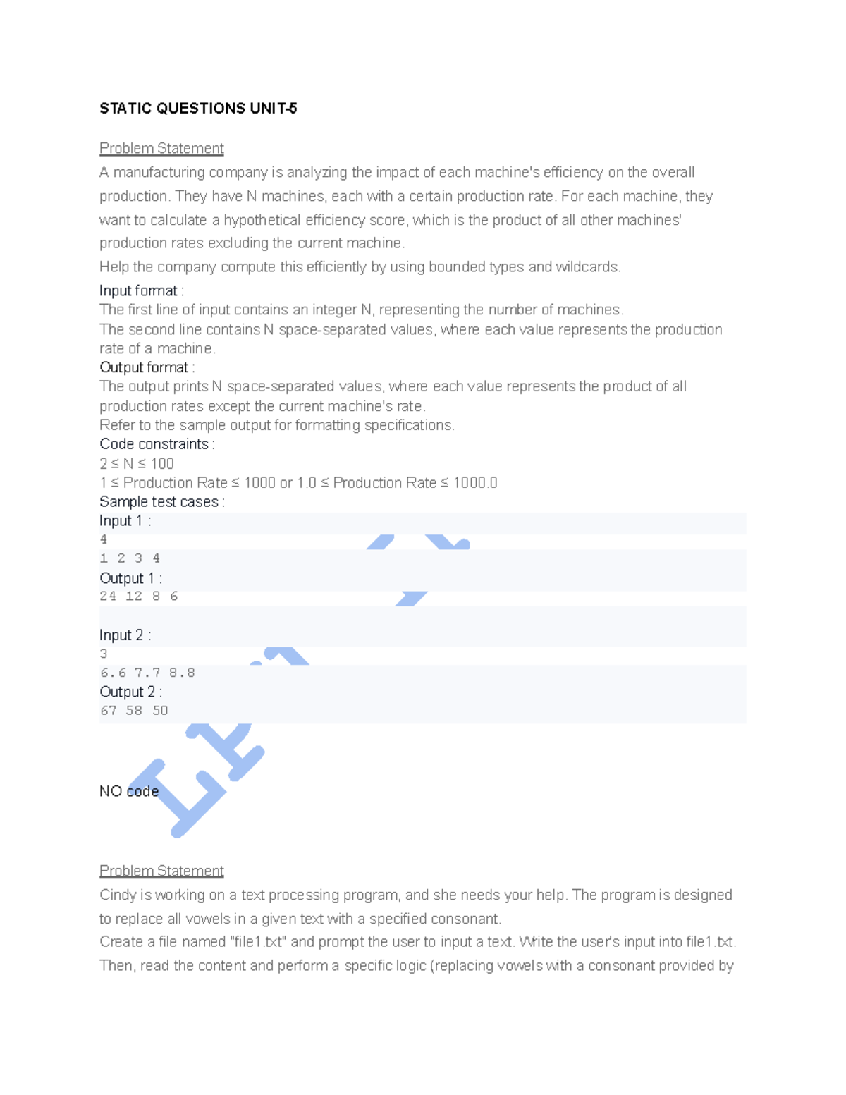 U-5 Static Questions: Efficiency Analysis of Production Rates and Vowel ...