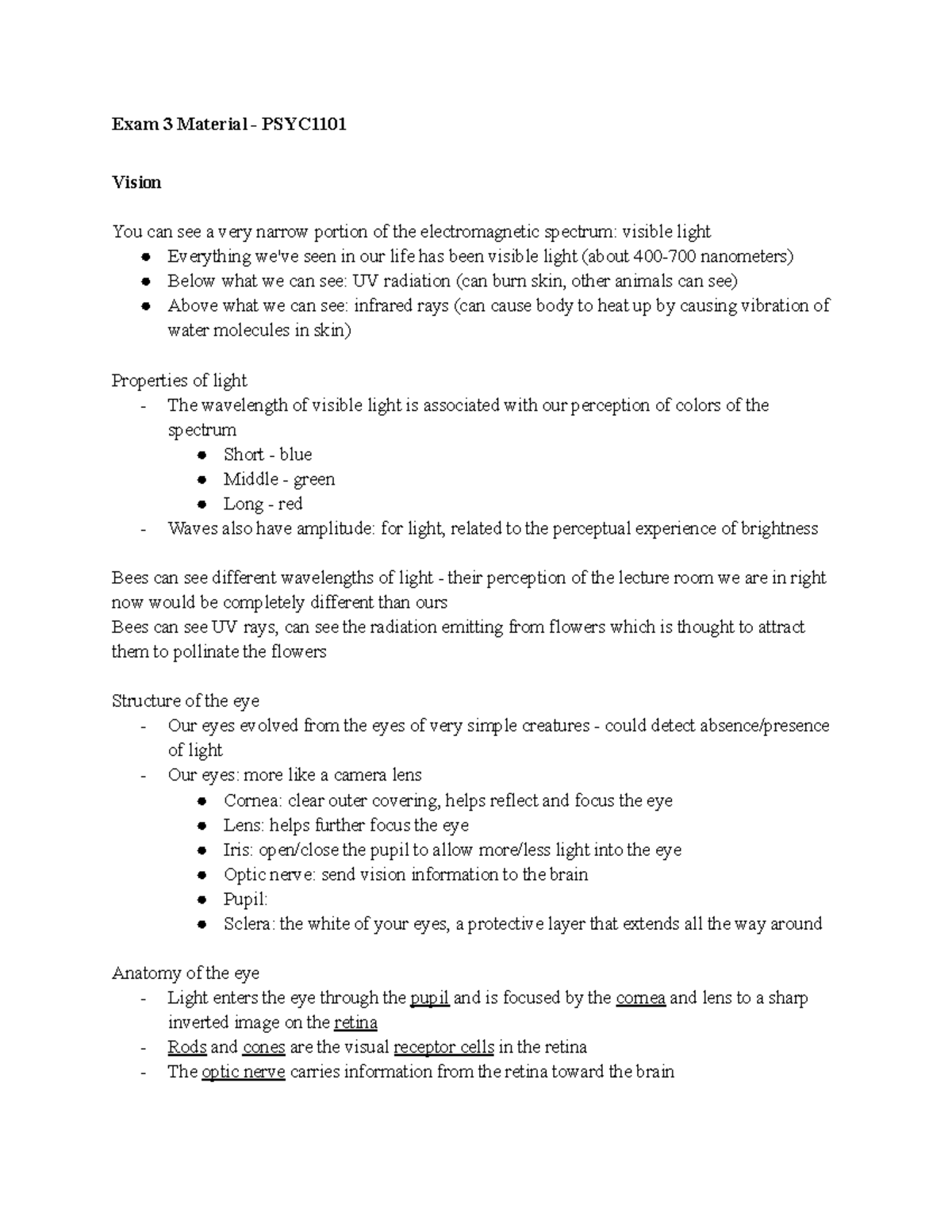 PSYC 1101 Final Exam Review: Vision, Learning, and Emotions Notes - Studocu