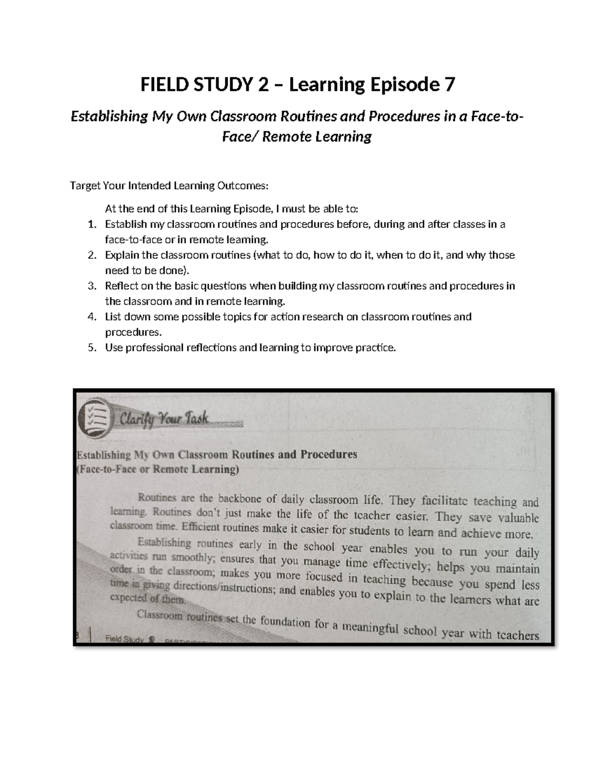 Field Study 2 Learning Episode 7 Classroom Routines In Remote