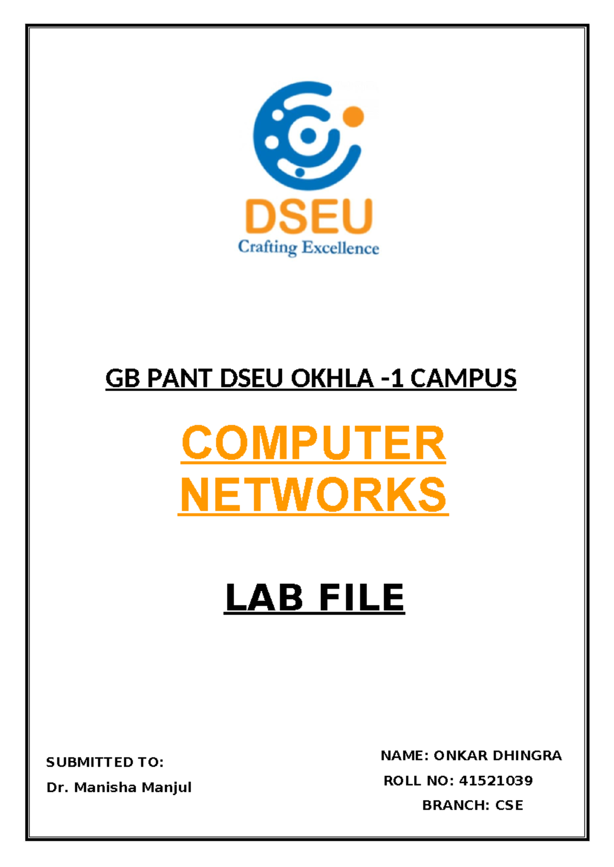 Exp1 CN - Notes - GB PANT DSEU OKHLA -1 CAMPUS COMPUTER NETWORKS LAB ...
