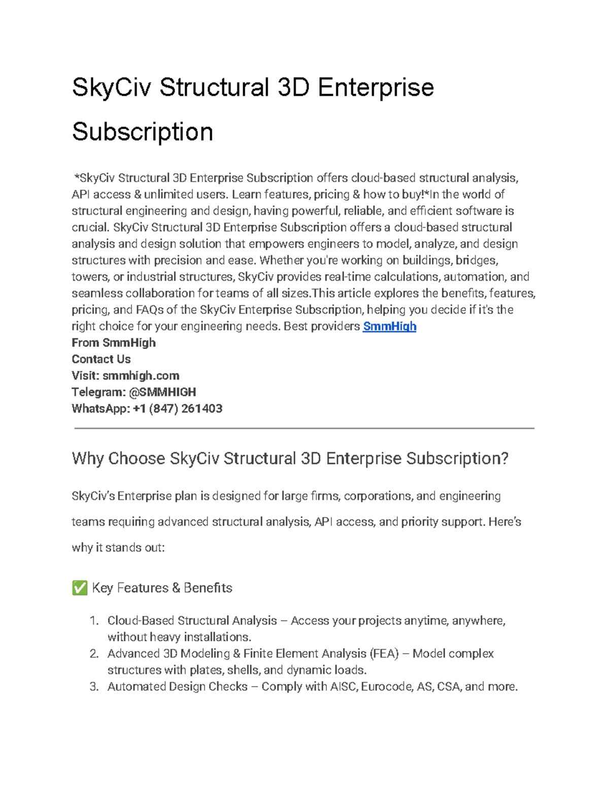 SkyCiv Structural 3D Enterprise Subscription Overview and Benefits ...