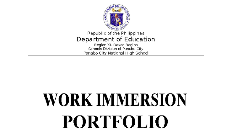 Work Immersion Portfolio - Senior High School (SHS) - Studocu