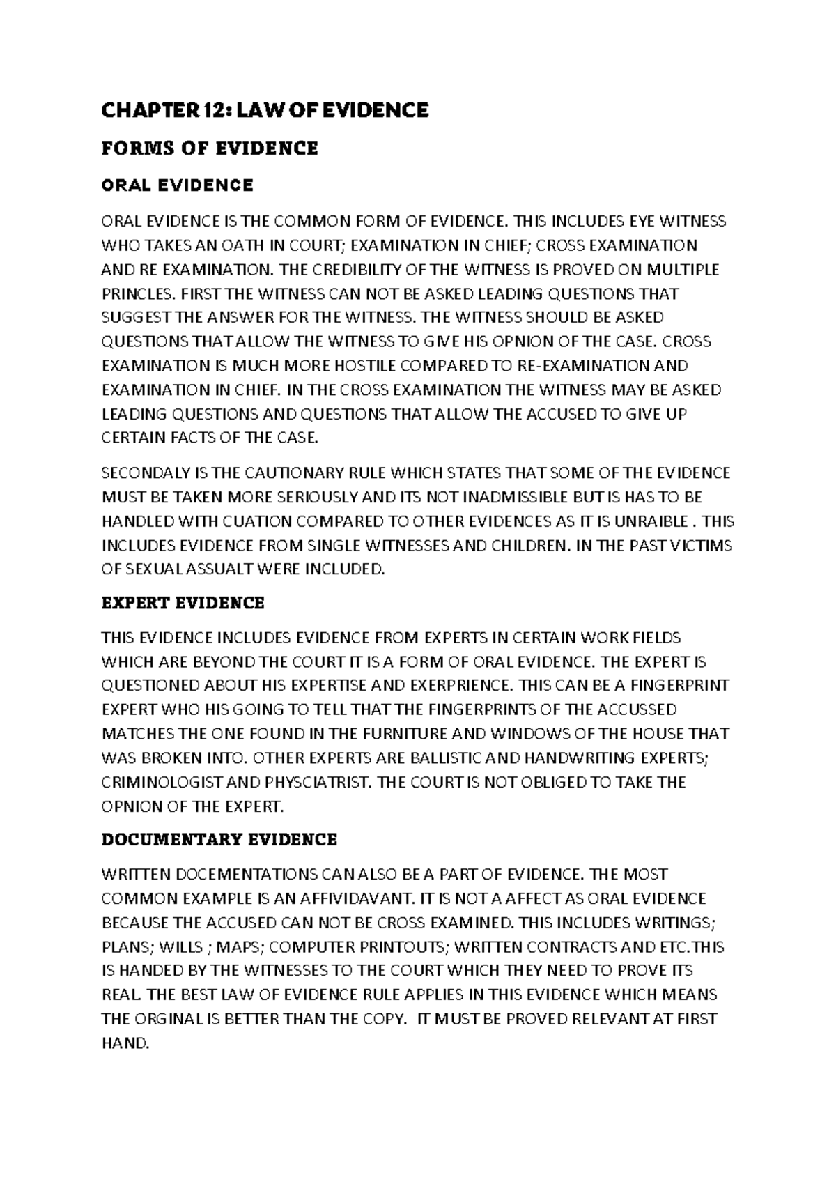 LAW 101: Chapter 12 - Forms of Oral Evidence and Their Admissibility ...