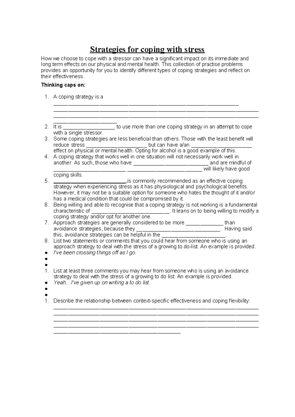 Coping Strategies for Stress Management: Practice Problems and Insights ...